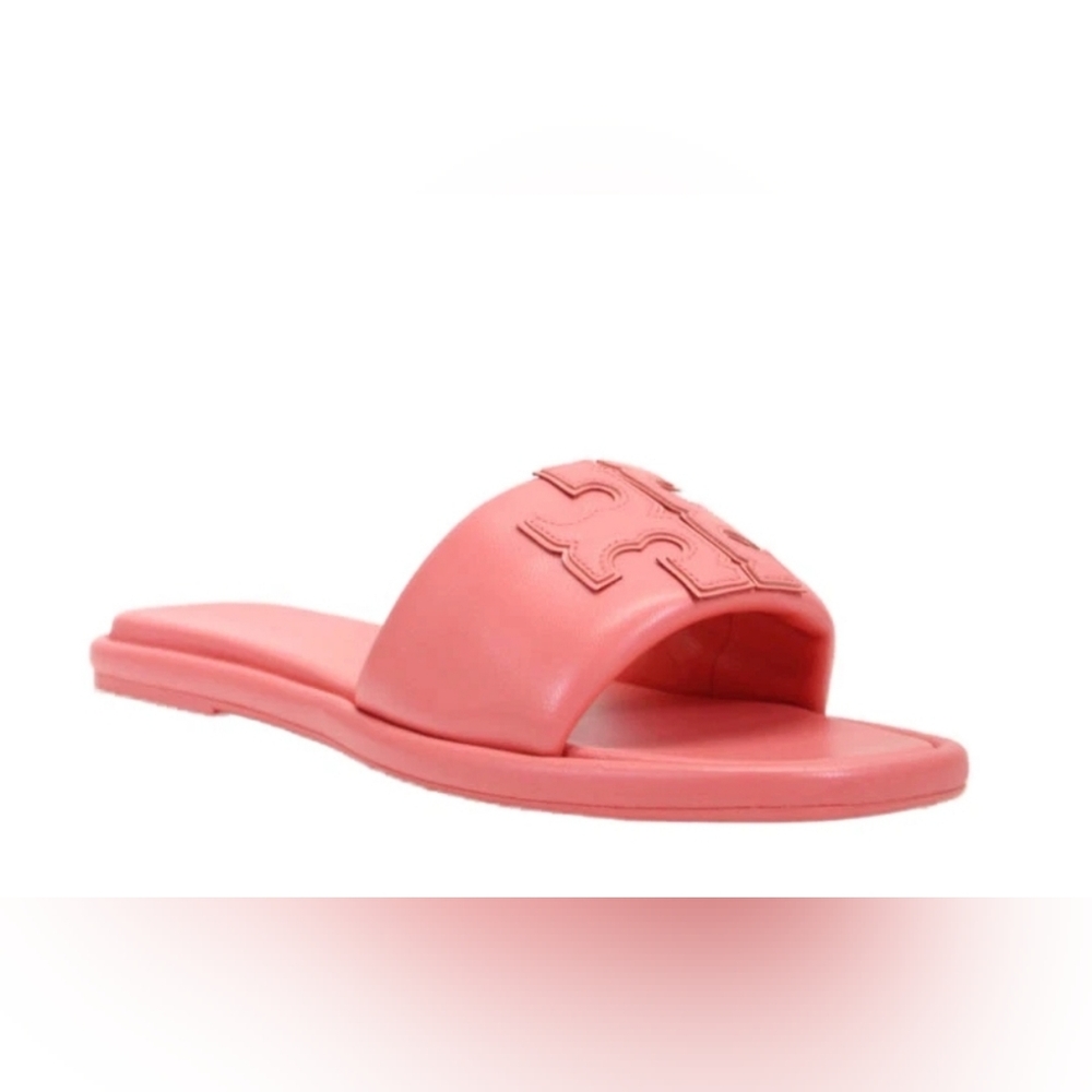 NEW Tory Burch Leather Slip On Double T Sport Slide Sandals Pink Coral 10.5 - Picture 3 of 7